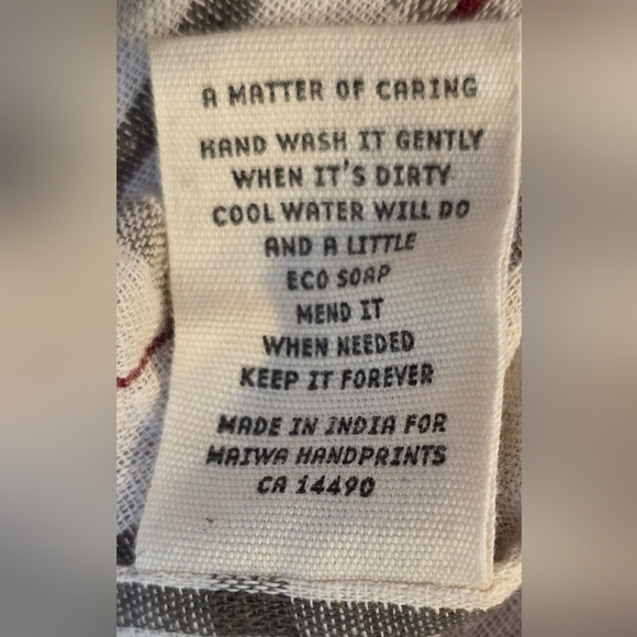 Maiwa Woven Cotton Long Skirt. White, Grey And Red. Paper Bag Waist Lg - Picture 9 of 12